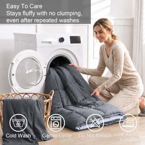 Lightweight Twin Comforter Set - Reversible Gray All-Season Bedding