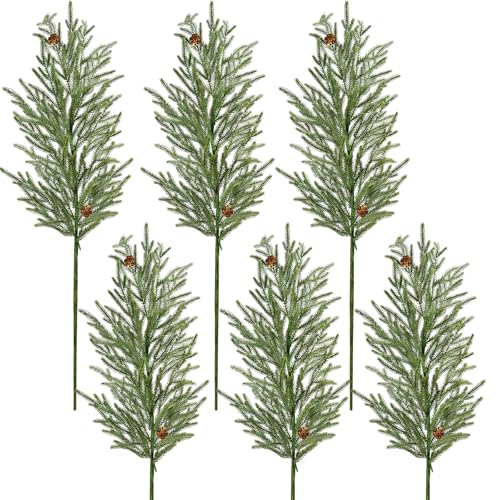 DN DECONATION Faux Pine Stems with Cones - 35.4 Inch, Set of 6, Green & Brown