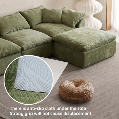 Oversized Modular Cloud Sectional Sofa with Chaise Lounge in Green Chenille