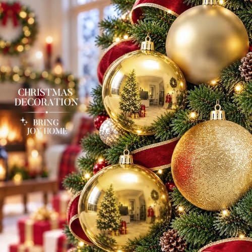 Jenaai Gold Christmas Ball Ornaments Set 8 Inch - 12 Large Shatterproof Holiday Decor