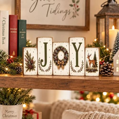 Christmas JOY Wooden Tabletop Decor, 11.8 Inch Rustic Decorations