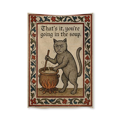 Weird Medieval Cat Tapestry - Vintage Aesthetic Wall Hanging (40 x 60")