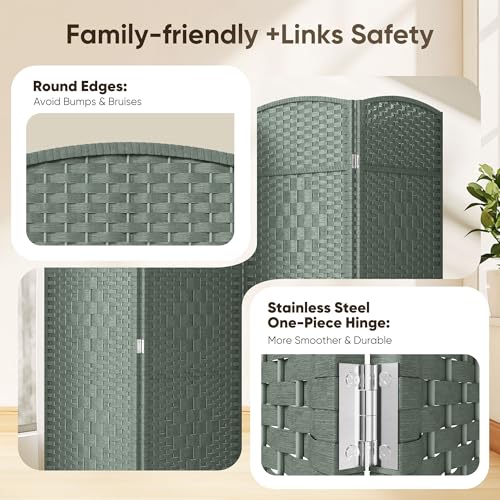 4-Panel Rattan Room Divider, 6ft Extra Wide Freestanding Privacy Screen