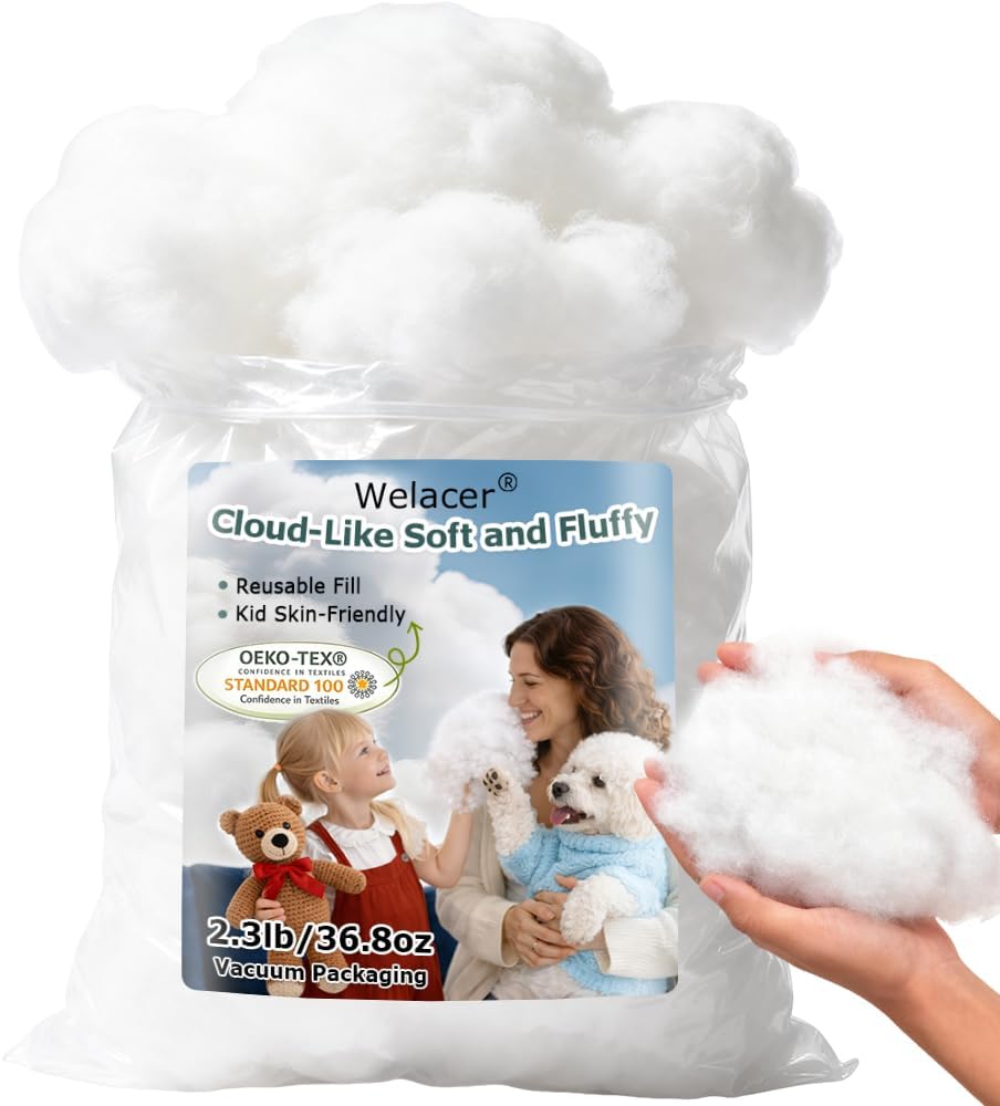 Welacer Polyfill Stuffing - Fluffy Pillow Filling for Stuffed Animals & DIY Crafts | 36.8oz Premium White Polyester