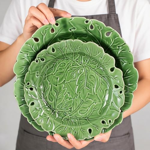 Decorative Porcelain Art Plates Set with Stand – 8 and 10 Inch Green