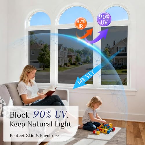 One Way Window Tint Film - Black-Silver, 17.5" x 78.7", UV Blocking & Privacy