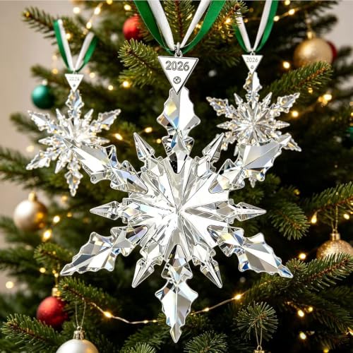 GRQCE 2026 White Transparent Crystal Snowflake Christmas Ornament - Snowflake Star Pendant with Gift Box, Holiday Decor