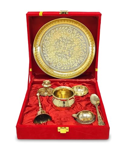6-Inch Brass Pooja Thali Set with Ritual Accessories and Gift Box