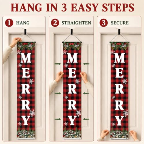 Actilize MERRY CHRISTMAS 71" x 12" Door Banner – Weather-Resistant Xmas Decoration, Easy Hang