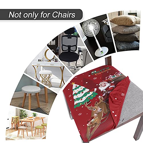 SearchI 6 Pack Christmas Chair Seat Covers Santa Elk Type | Stretch Dining Room Chair Protector
