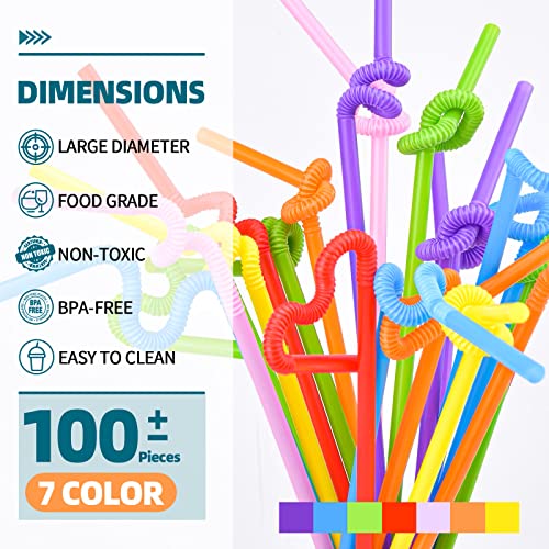 100-Pack Extra Long Flexible Plastic Straws - 12.8 Inch Bendy Party Straws