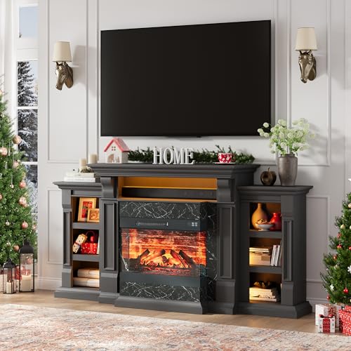 72-Inch Electric Fireplace TV Stand with 3-Side Glass Heater and Marble Finish