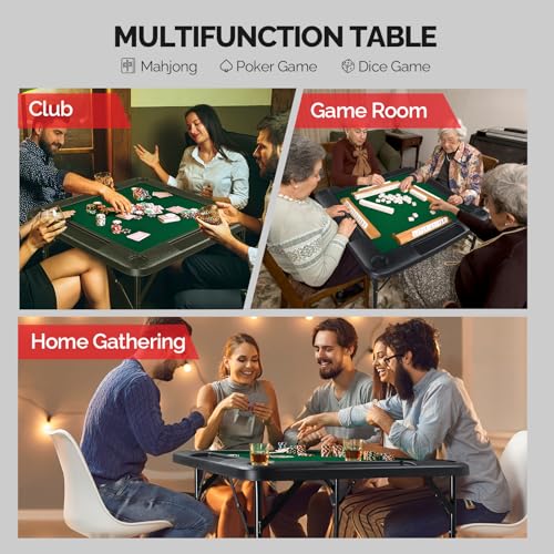 35" Foldable Mahjong Table, Portable 4 Player Game Table with Cup Holders