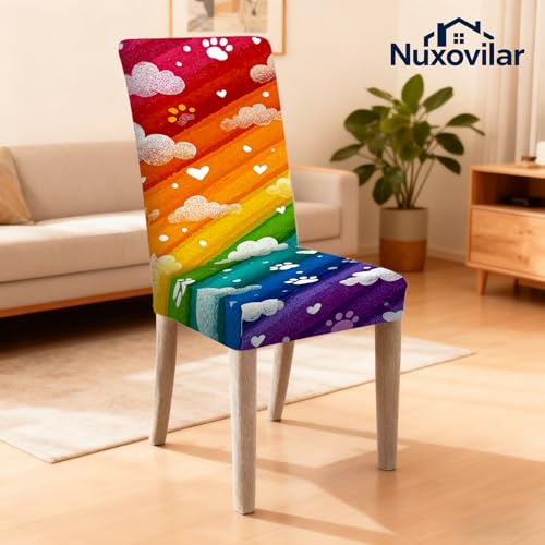 Rainbow Cloud Paw Print Stretch Chair Covers - 2PCS 23.6x70in