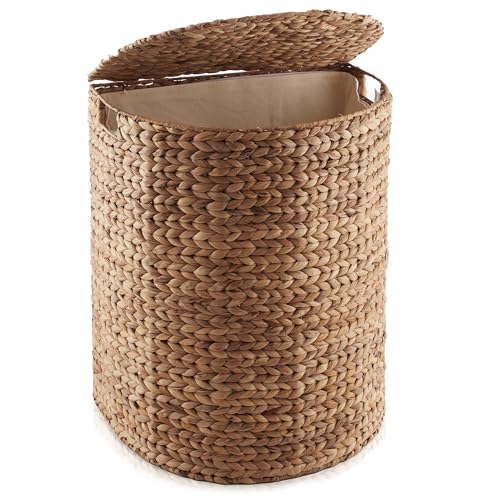 Woven Half Moon Laundry Hamper with Lid and Removable Liner