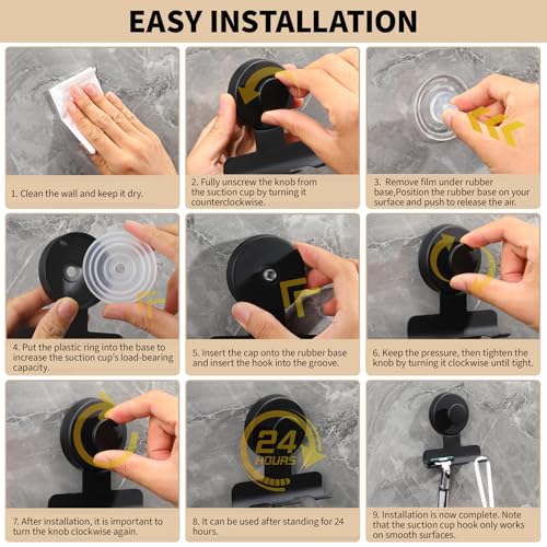 Stainless Steel Suction Cup Razor Holder - Matte Black Shower Hook (2 Pack)