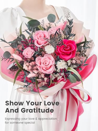 Preserved Real Rose Bouquet with Gift Box - Hot Pink Forever Flowers