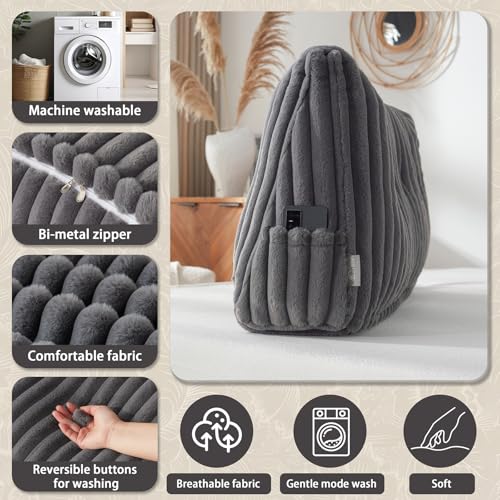 Faux Fur Headboard Wedge Pillow with Neck Roll Pillow - King Size