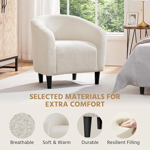 Set of 2 Ivory Sherpa Barrel Accent Chairs for Small Spaces