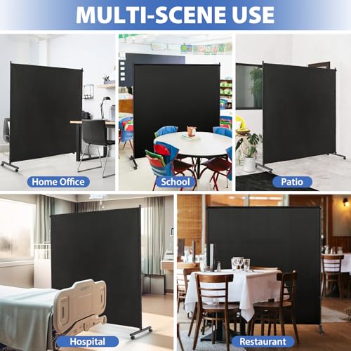 73" x 75" Portable Room Divider Screen with Wheels, Fabric Privacy Partition