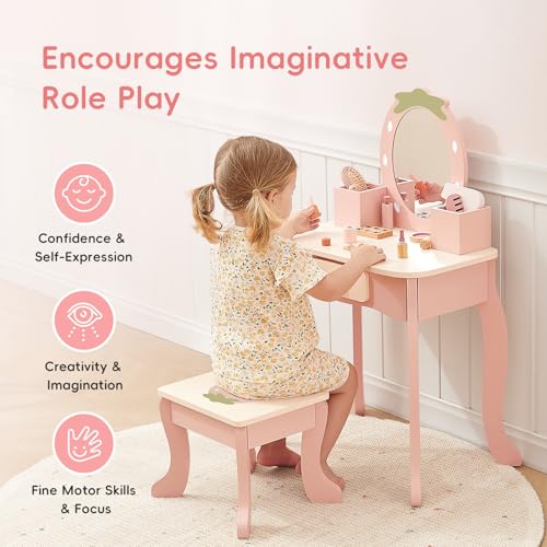 Toddler Vanity Set with Stool and Pretend Makeup Accessories for Kids