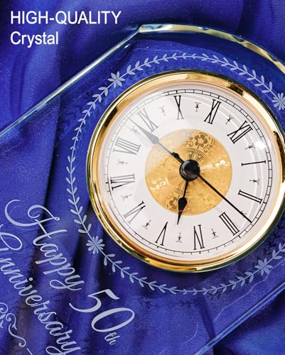 50th Wedding Anniversary Crystal Clock with LED Wooden Light Base