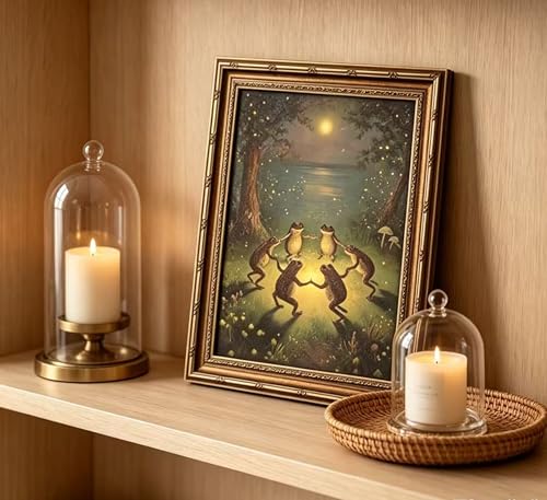 Vintage Gold Framed Frog Wall Art Dancing Frogs Canvas Print