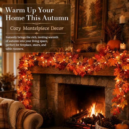 Artificial Maple Leaf Garland 2-Pack - 5.9ft Autumn Thanksgiving Decor