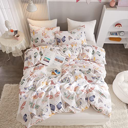 Butterfly Print 100% Cotton Twin Duvet Cover Set - 3-Piece Kids Bedding