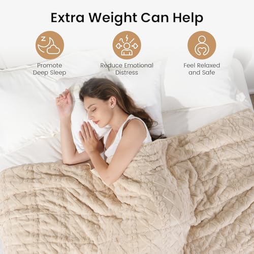 15lb Queen Size Weighted Blanket - Soft Jacquard Sherpa Beige Throw