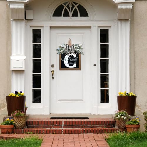 Personalized 16-Inch Initial Front Door Wreath with Eucalyptus Garland