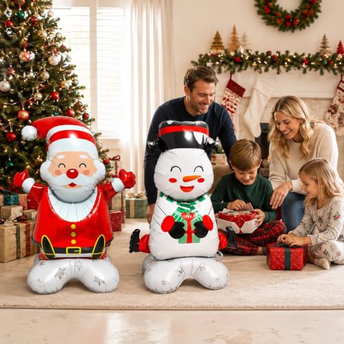 Self Standing Christmas Balloons Set - Santa Claus & Snowman Decor