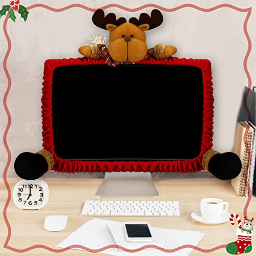 Oudain 2-Pack Christmas Monitor Covers with Santa & Reindeer Decorations, Fits 19-27 inch Screens
