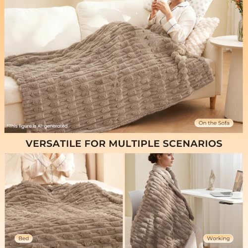 Heated Throw Blanket 50"x60" Faux Rabbit Fur with 6 Heat Settings