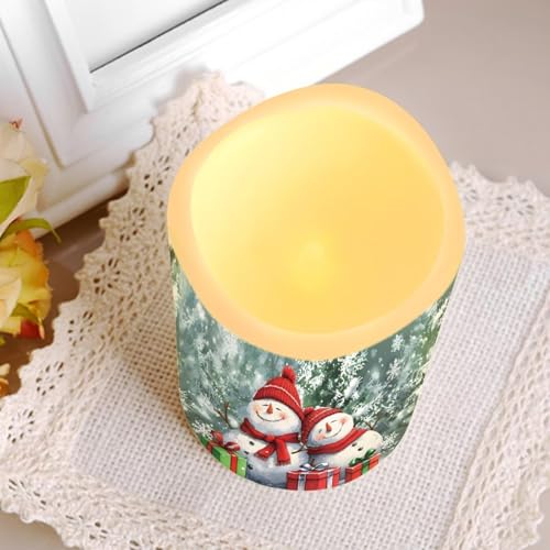 Cute Snowman Owl Flickering Flameless Candles with Remote - Battery LED Pillar Candles (4 Sizes)