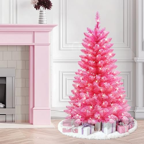 4ft Pink Pine Artificial Christmas Tree with 150 Clear Lights - Puleo International