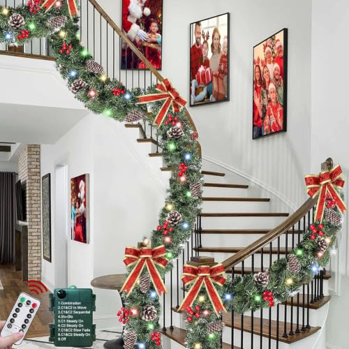 TURNMEON 18 Ft Prelit Christmas Garland with Remote Control & 8 Lighting Modes
