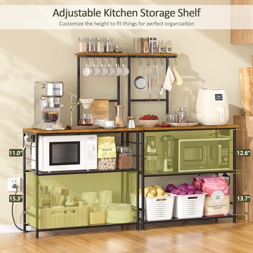 4-Tier Bakers Rack with Power Outlet, 33-Inch Microwave Stand & Coffee Bar