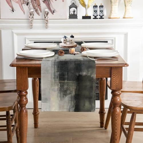 Black Grey Watercolor Table Runner 90 Inches Long (13"x90")