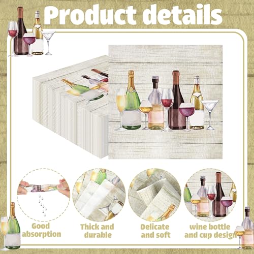Fairooth 50 Pcs Disposable Wine & Cocktail Napkins - Elegant 3-Ply Paper for Parties