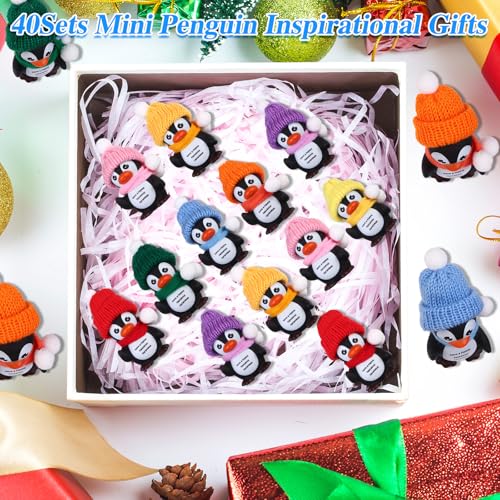 Penguin Christmas Figurine Set with Greeting Cards & Gift Bags - Holiday Decorations for Staff & Coworkers