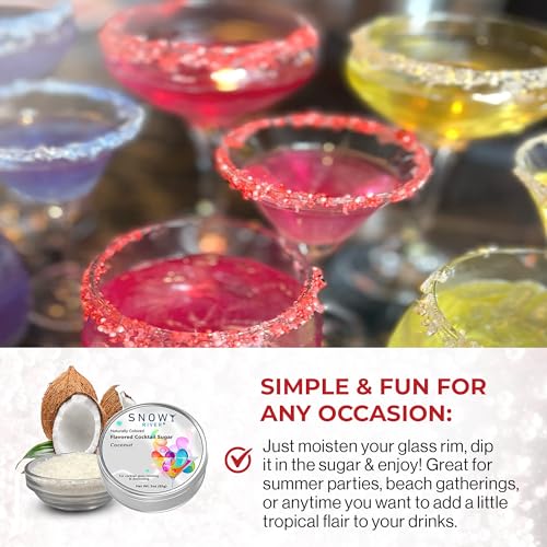 Snowy River Coconut Cocktail Sugar - All-Natural Rimming Sugar for Drinks & Desserts - Vibrant Colors & Gourmet Flavor - 3oz