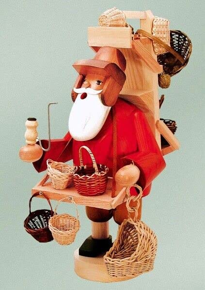 KWO German Incense Holder Basket Trader Smoking Man – Handmade in Seiffen