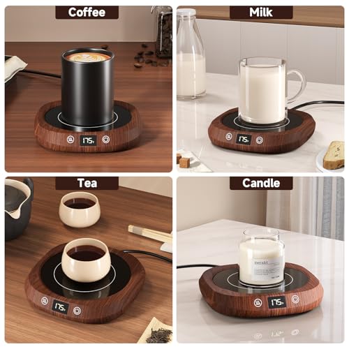 GNIYUIX Wood Grain Coffee Mug Warmer with 5 Temp & Auto Shut Off – Desk Beverage Heater