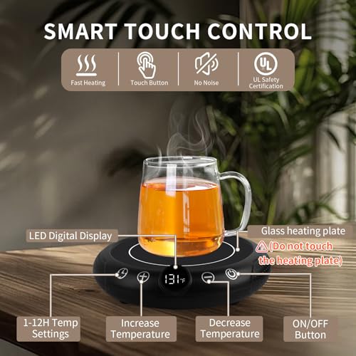 EIHO Black Coffee Mug Warmer with 8 Temp Settings, 12H Timer, Safe Auto Shut-Off