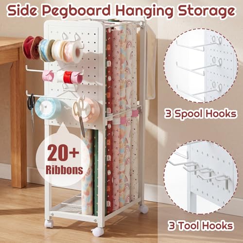 Rolling Wrapping Paper Storage Cart with Wheels and Slap Bands