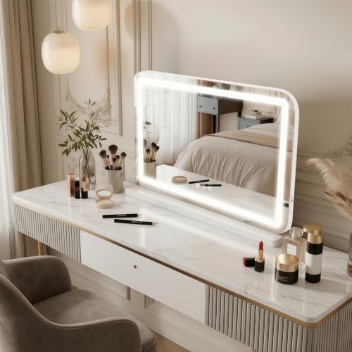 White 23x18 Inch LED Lighted Makeup Vanity Mirror with Dimmable Lights & Touch Control