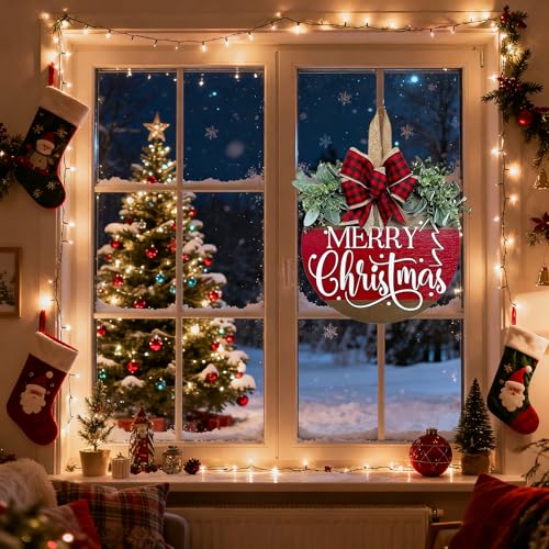 Ksdkrme Christmas Wreath for Front Door - Merry Christmas Door Hanger Sign Decor