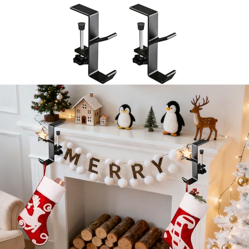 Adjustable Fireplace Stocking & Garland Hanger Hooks for Mantel - 2 Pack