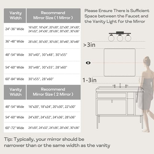 24" x 36" Black Metal Framed Wall Mirror, Rectangular Bathroom Vanity Mirror